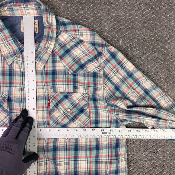 Levi's Blue and Red Plaid Casual Button Down Shirt - Picture 7 of 12